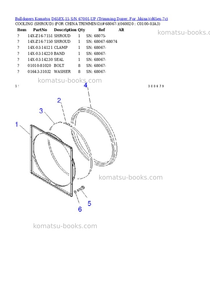 Komatsu D65EX-15 S/N 67001-UP (Trimming Dozer, For ‚bhina) Parts catalog cover Page 8