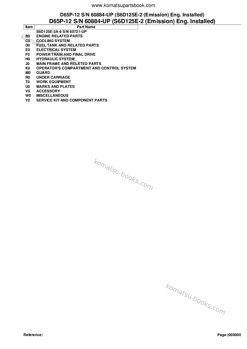 Komatsu d65p-12 s/n 60884-up s6d125e-2 emission eng. installed Parts catalog cover Komatsu d65p-12 s/n 60884-up s6d125e-2 emission eng. installed Parts catalog cover