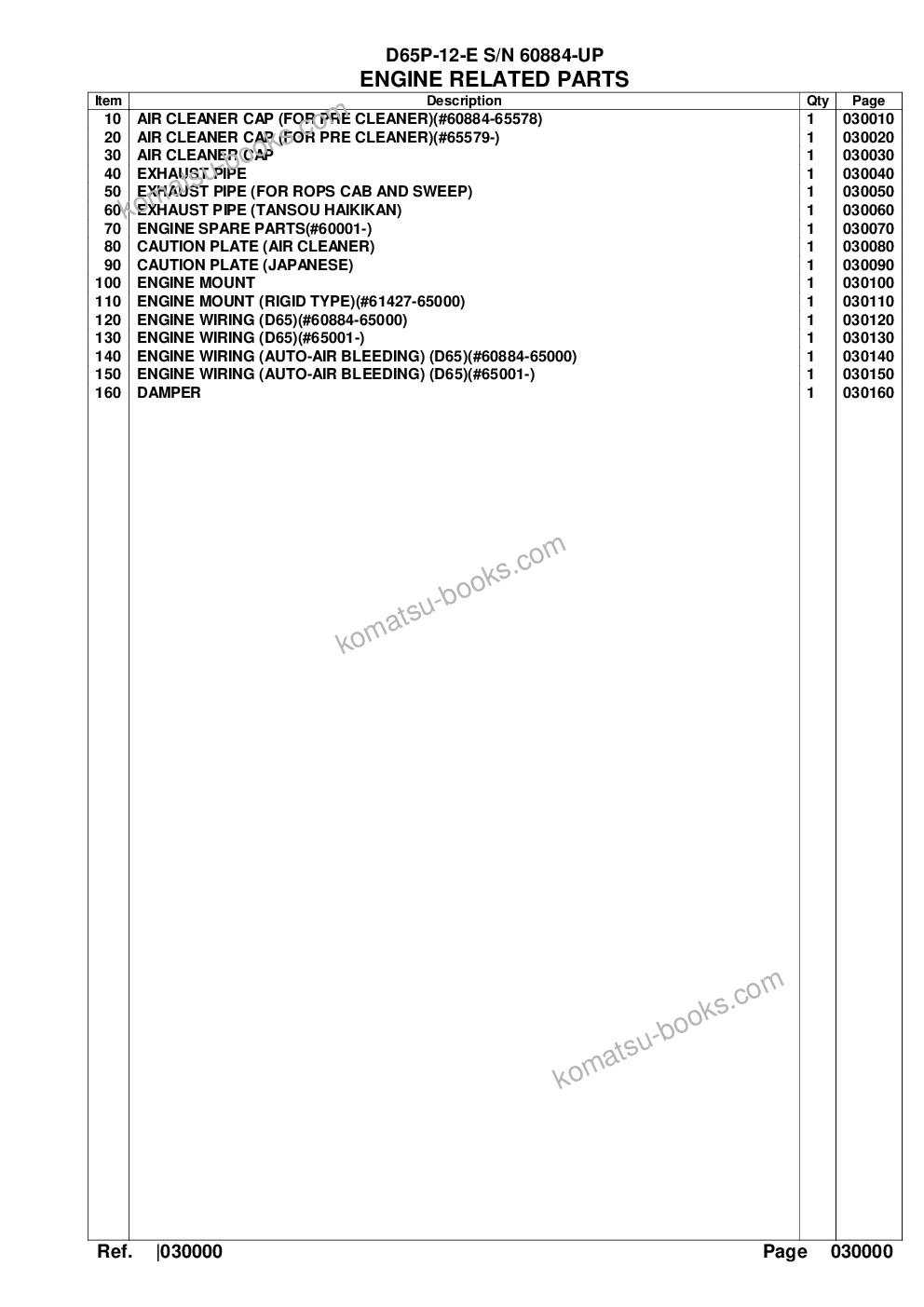 Komatsu d65p-12-e s/n 60884-up Parts catalog cover Page 2