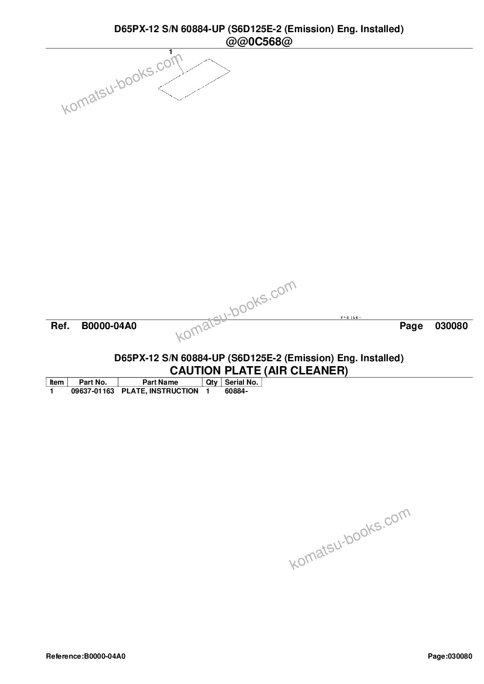 Komatsu d65px-12 s/n 60884-up s6d125e-2 emission eng. installed Parts catalog cover Page 10