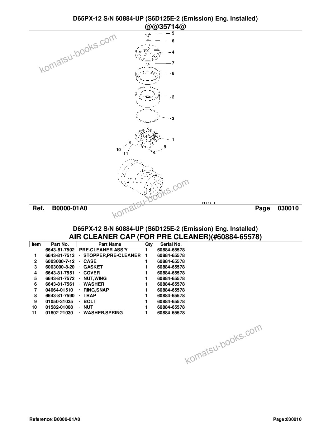 Komatsu d65px-12 s/n 60884-up s6d125e-2 emission eng. installed Parts catalog cover Page 3
