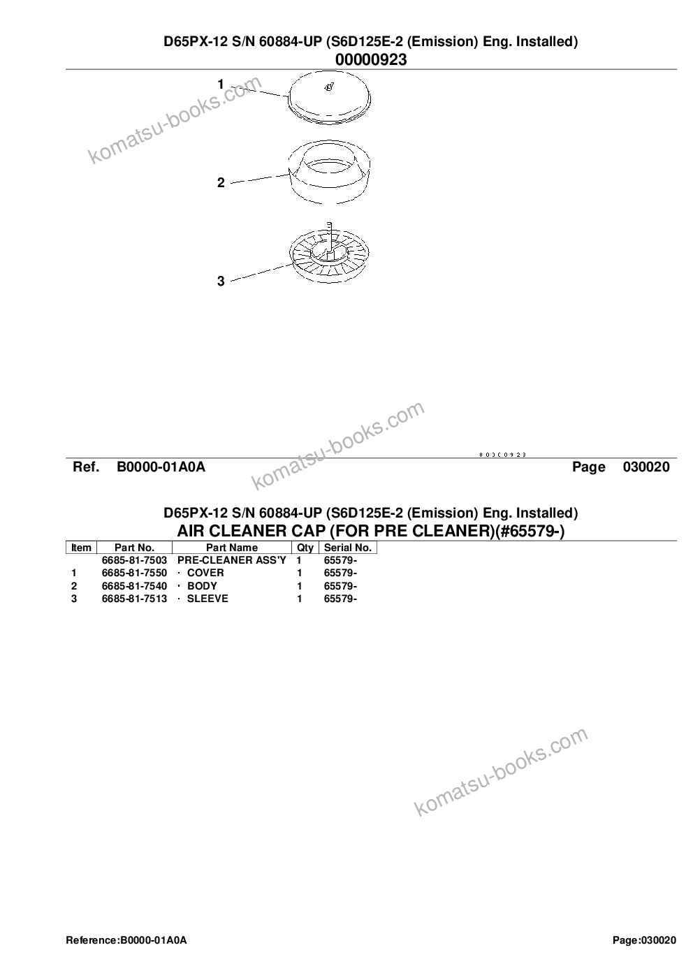 Komatsu d65px-12 s/n 60884-up s6d125e-2 emission eng. installed Parts catalog cover Page 4