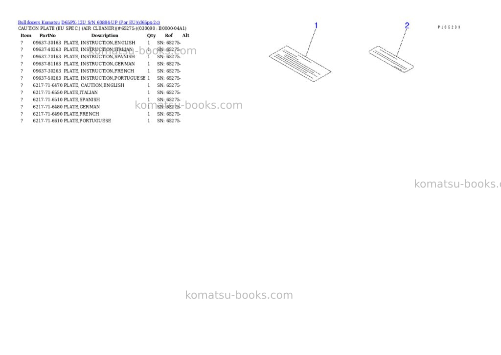 Komatsu d65px-12u s/n 60884-up for eu Parts catalog cover Page 8