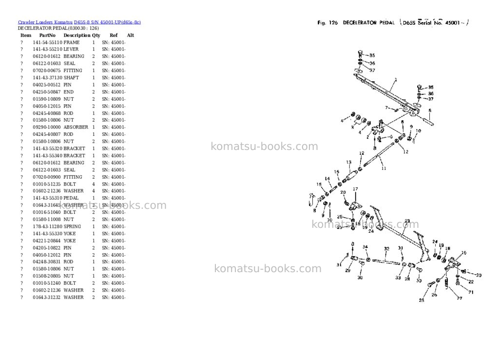 Komatsu d65s-8 s/n 45001-up Parts catalog cover Page 2