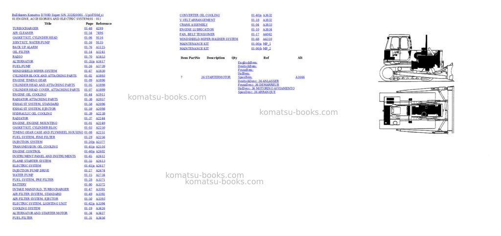 Komatsu d700d super s/n 332820001 - up Parts catalog cover