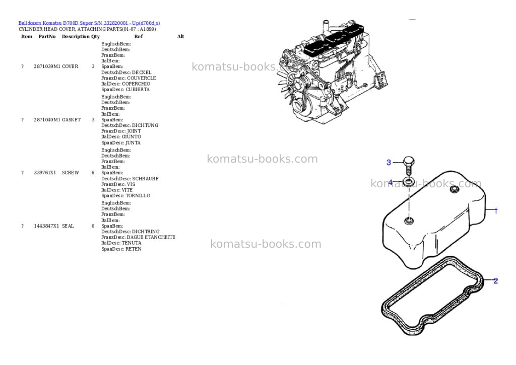 Komatsu d700d super s/n 332820001 - up Parts catalog cover Page 8