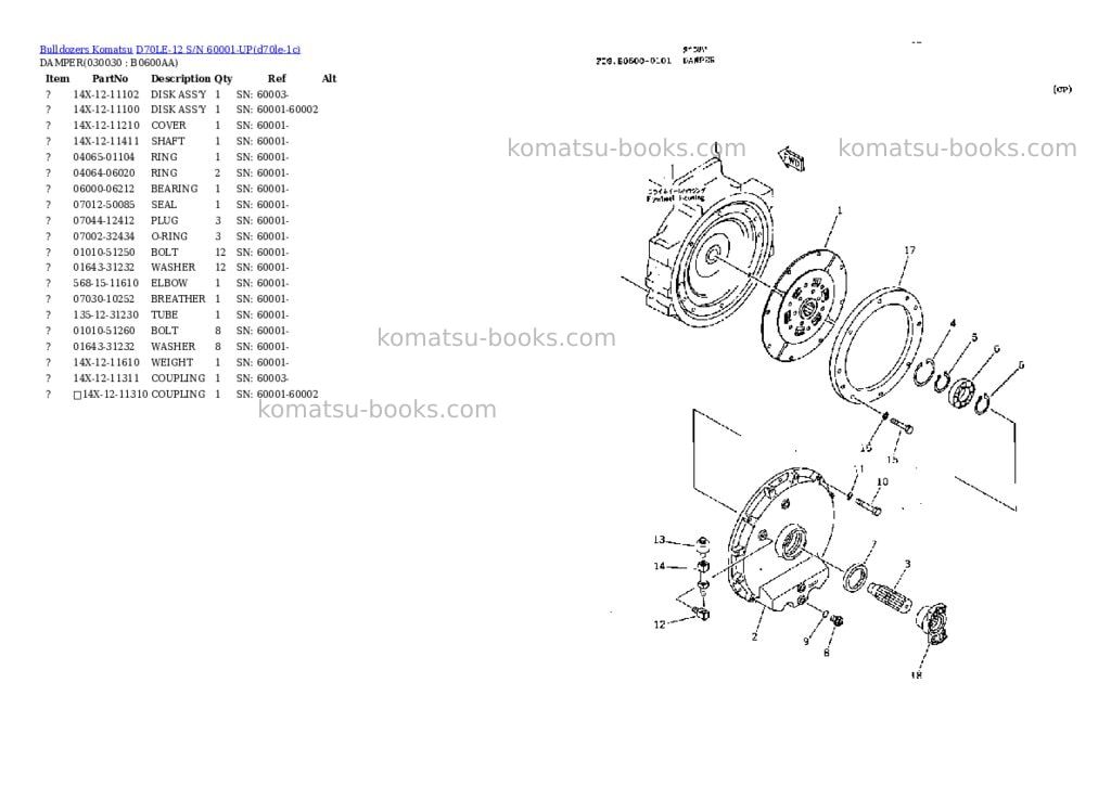 Komatsu d70le-12 s/n 60001-up Parts catalog cover Komatsu d70le-12 s/n 60001-up Parts catalog cover