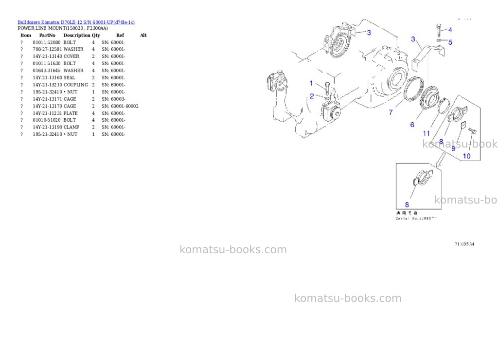 Komatsu d70le-12 s/n 60001-up Parts catalog cover Page 7 Komatsu d70le-12 s/n 60001-up Parts catalog cover Page 7