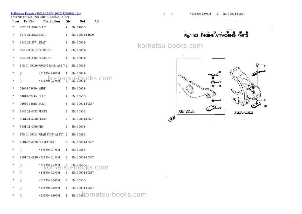 Komatsu d80a-12 s/n 10001-up Parts catalog cover