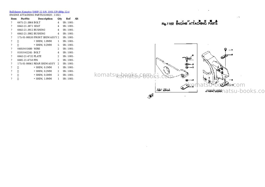 Komatsu D80P-12 S/N 1001-UP Parts catalog cover