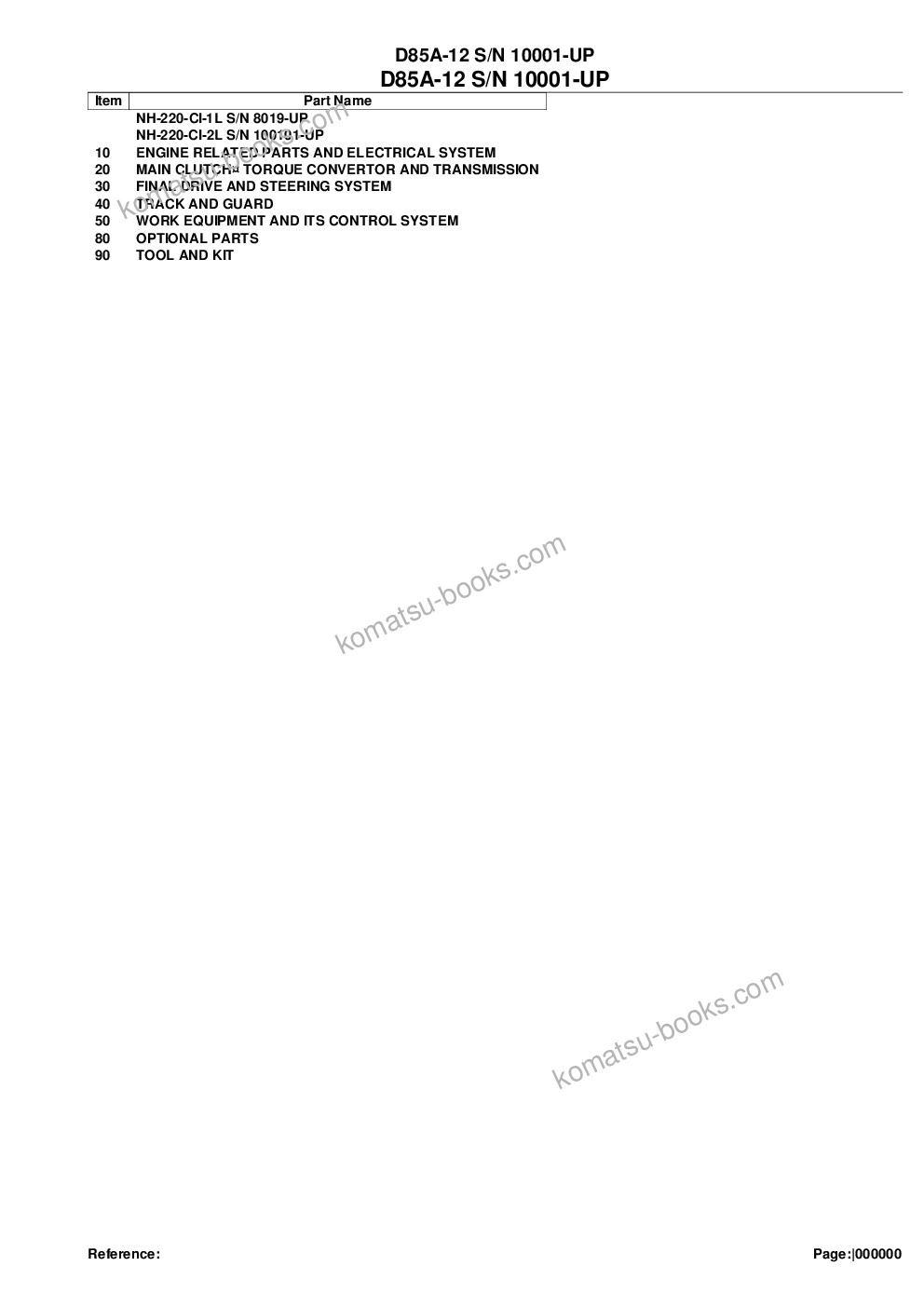Komatsu D85A-12 S/N 10001-UP Parts catalog cover Komatsu D85A-12 S/N 10001-UP Parts catalog cover