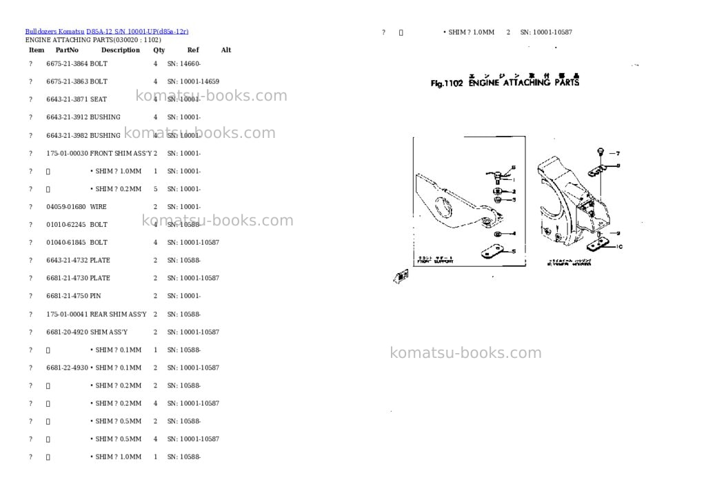 Komatsu d85a-12 s/n 10001-up Parts catalog cover Komatsu d85a-12 s/n 10001-up Parts catalog cover