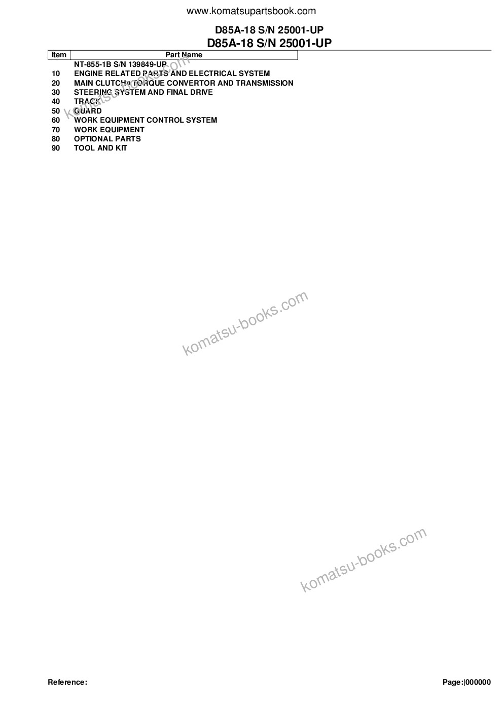 Komatsu d85a-18 s/n 25001-up Parts catalog cover Komatsu d85a-18 s/n 25001-up Parts catalog cover