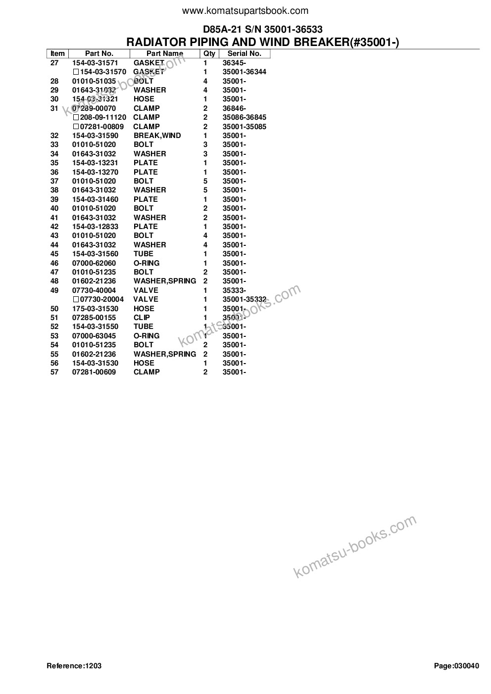 Komatsu d85a-21 s/n 35001-36533 Parts catalog cover Page 10