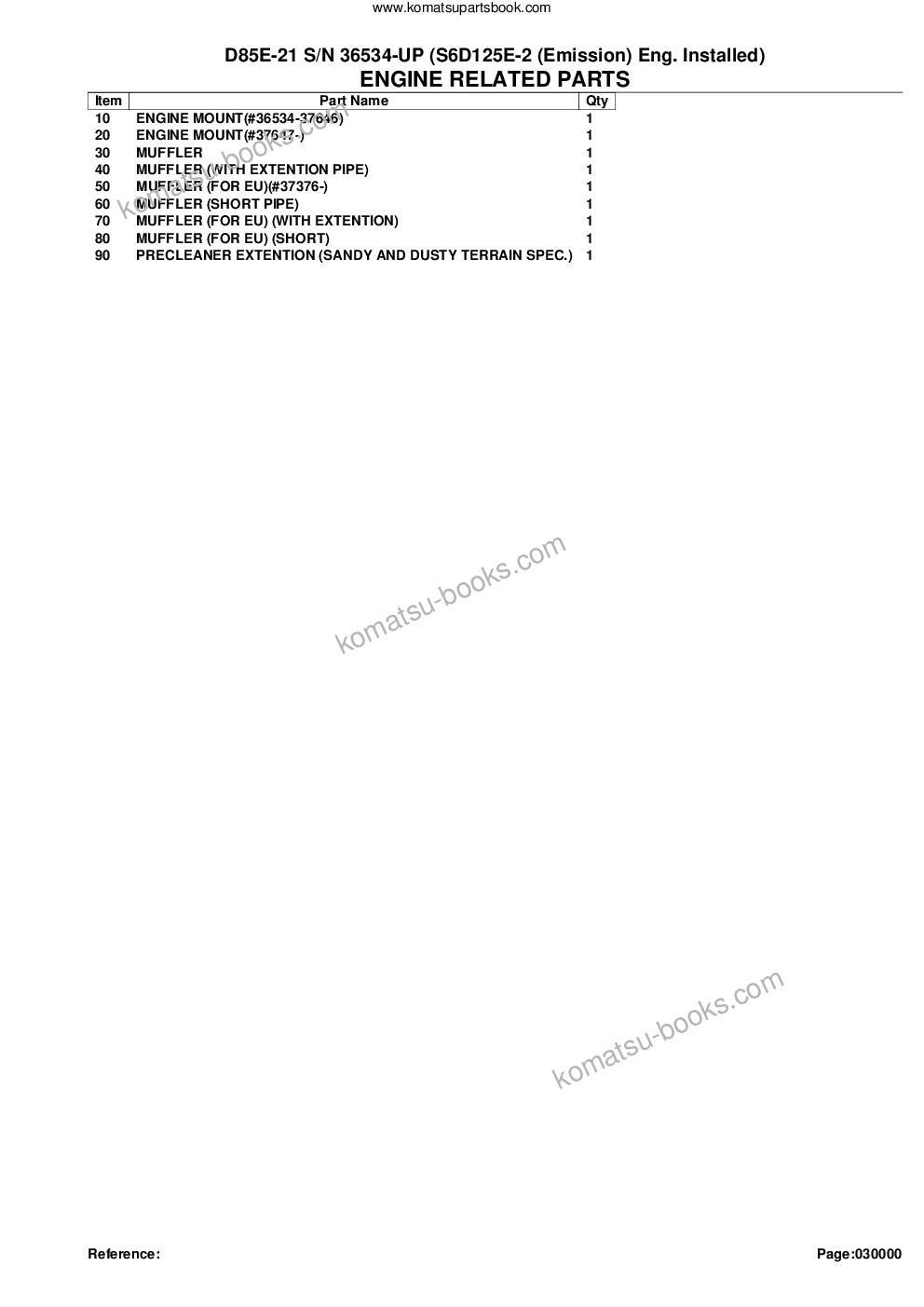 Komatsu d85e-21 s/n 36534-up s6d125e-2 emission eng. installed Parts catalog cover Page 2