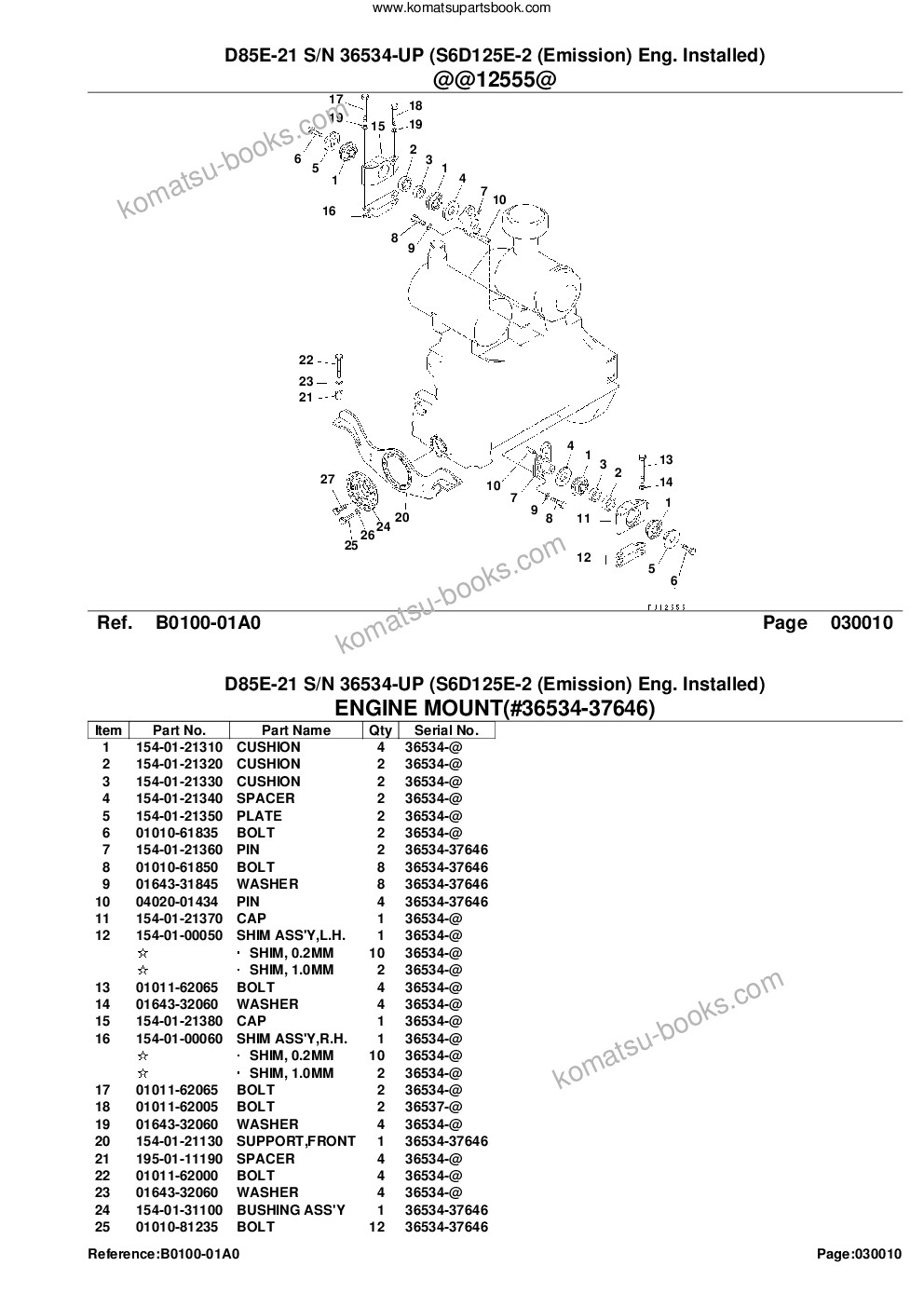 Komatsu d85e-21 s/n 36534-up s6d125e-2 emission eng. installed Parts catalog cover Page 3