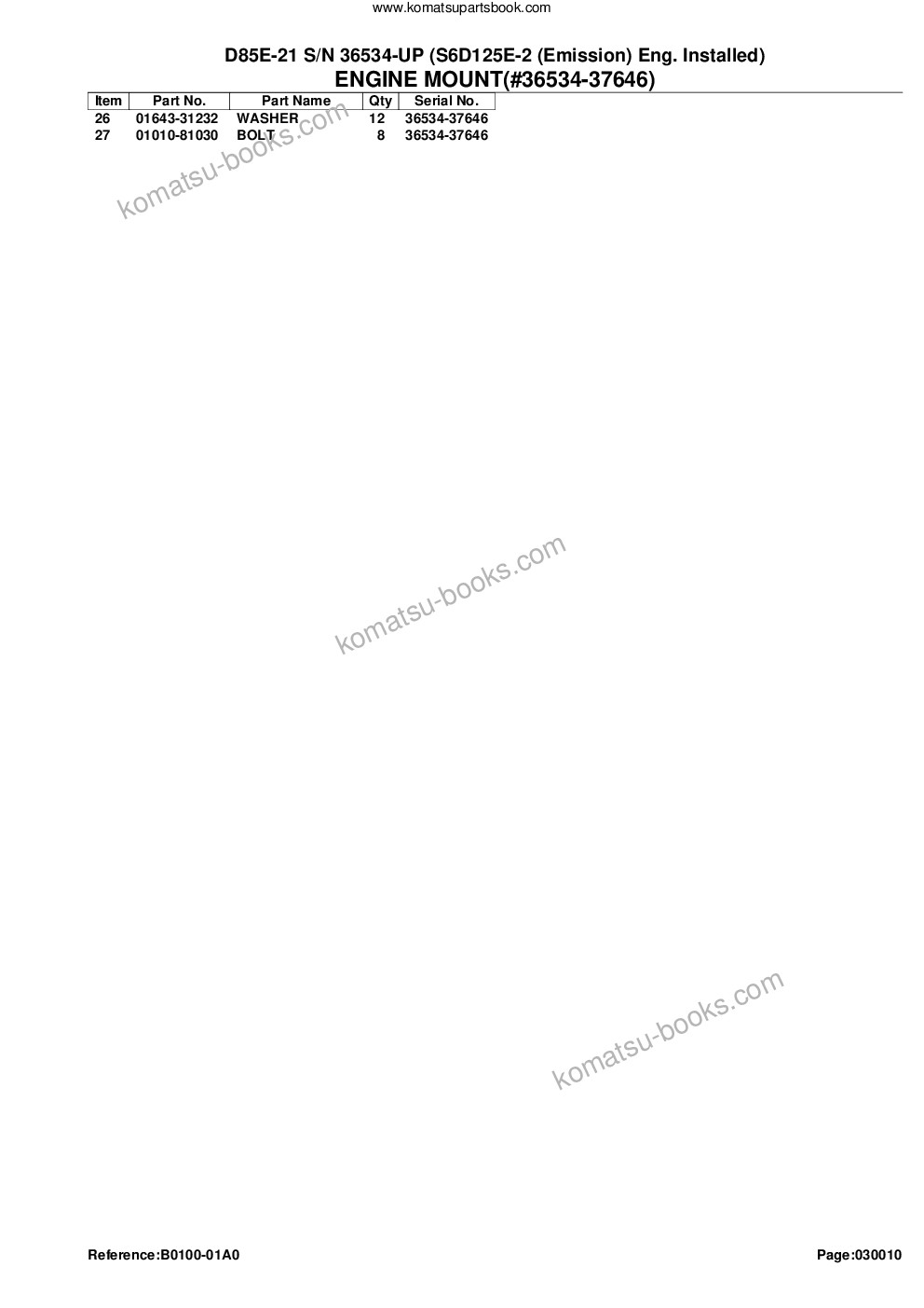 Komatsu d85e-21 s/n 36534-up s6d125e-2 emission eng. installed Parts catalog cover Page 4