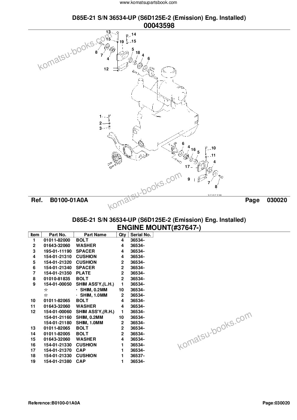 Komatsu d85e-21 s/n 36534-up s6d125e-2 emission eng. installed Parts catalog cover Page 5