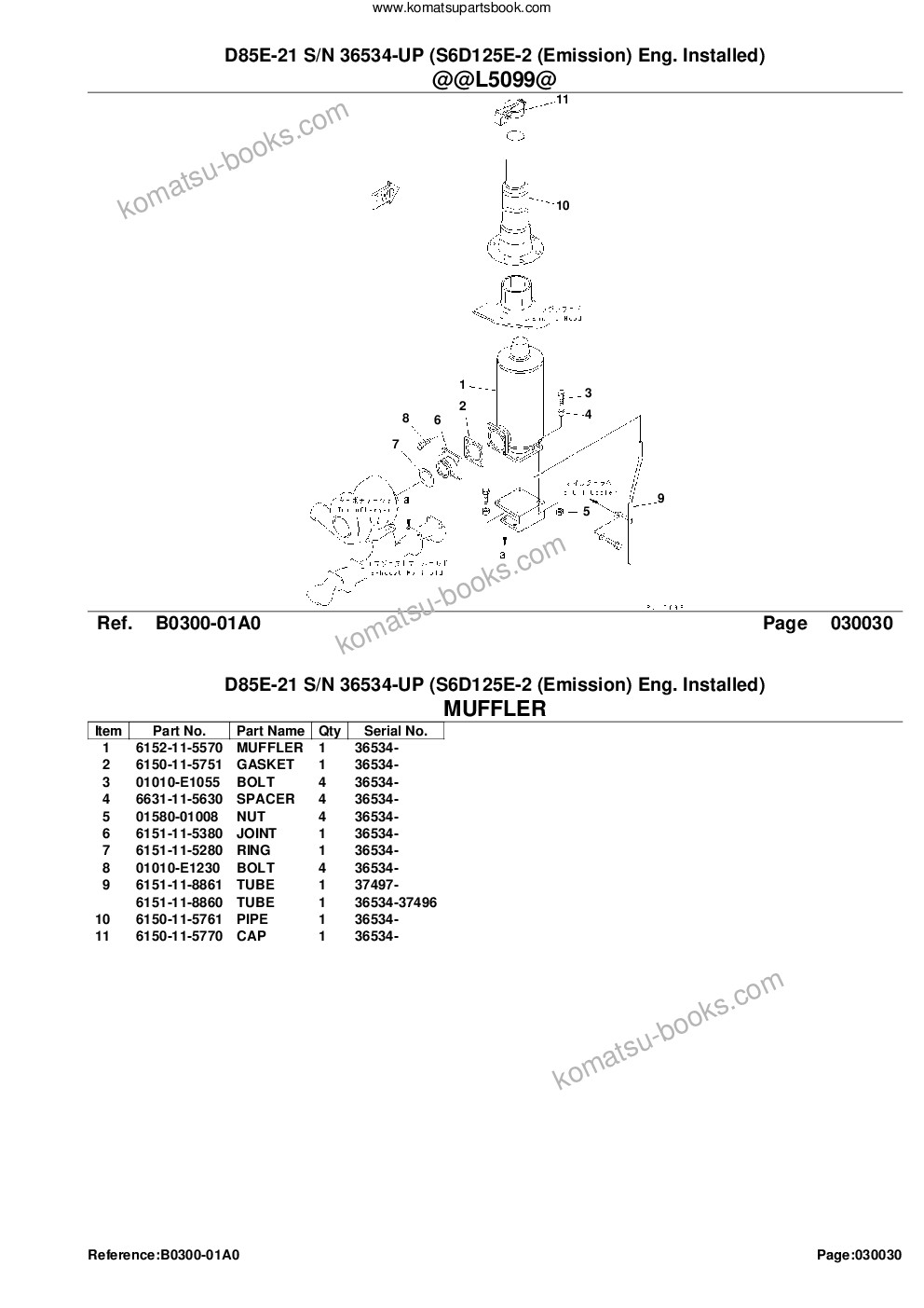 Komatsu d85e-21 s/n 36534-up s6d125e-2 emission eng. installed Parts catalog cover Page 6