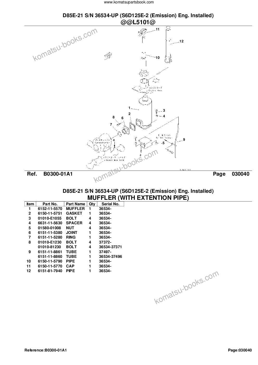 Komatsu d85e-21 s/n 36534-up s6d125e-2 emission eng. installed Parts catalog cover Page 7