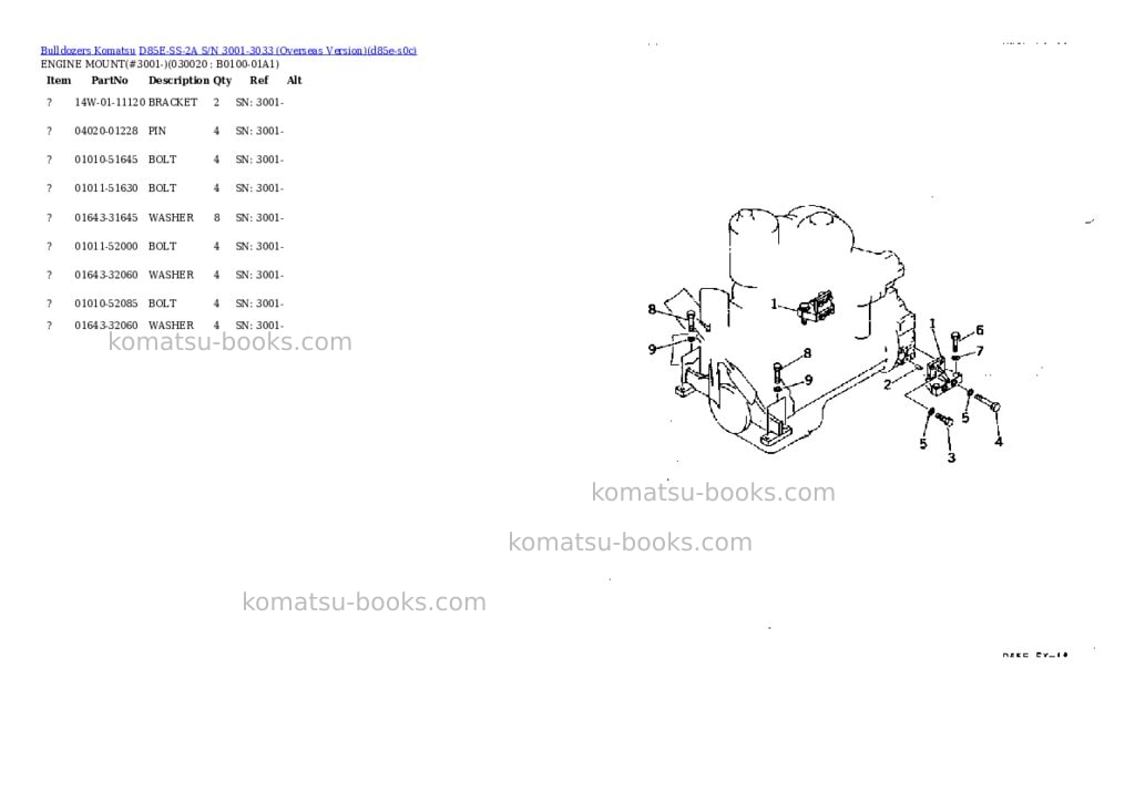 Komatsu d85e-ss-2a s/n 3001-3033 overseas version Parts catalog cover Komatsu d85e-ss-2a s/n 3001-3033 overseas version Parts catalog cover