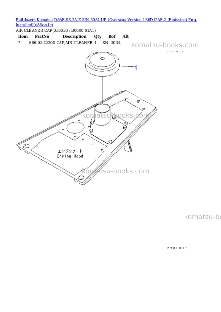 Komatsu d85e-ss-2a-e s/n 3034-up overseas version / s6d125e-2 emission eng. installed Parts catalog cover Page 2