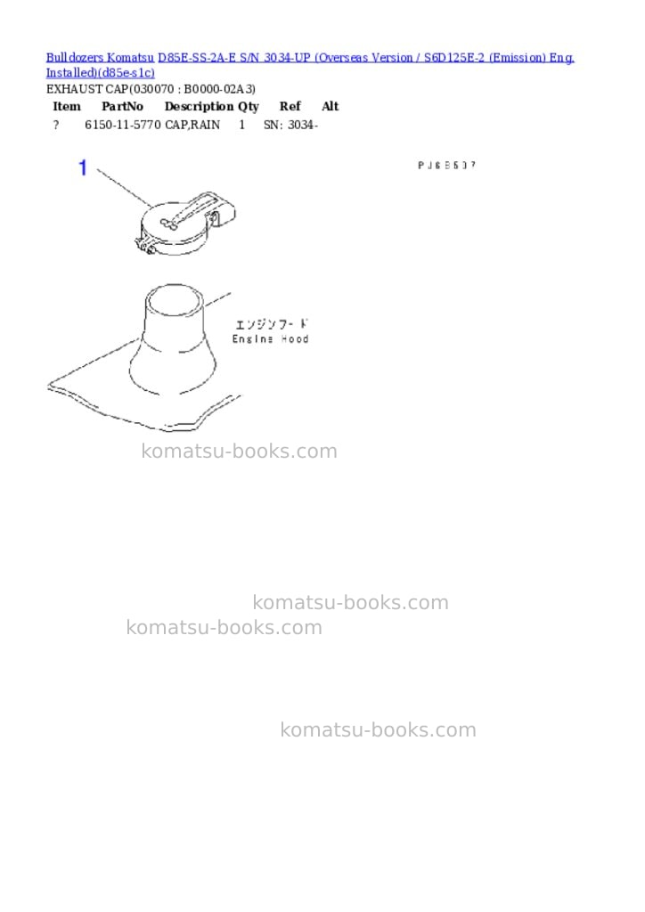Komatsu d85e-ss-2a-e s/n 3034-up overseas version / s6d125e-2 emission eng. installed Parts catalog cover Page 4