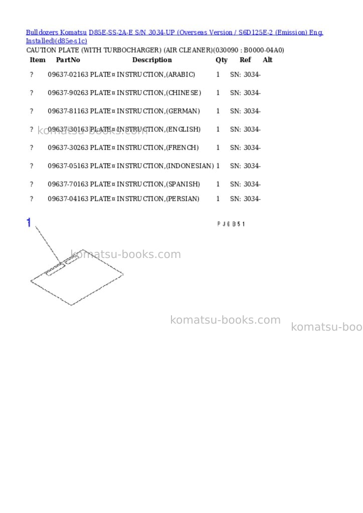 Komatsu d85e-ss-2a-e s/n 3034-up overseas version / s6d125e-2 emission eng. installed Parts catalog cover Page 6