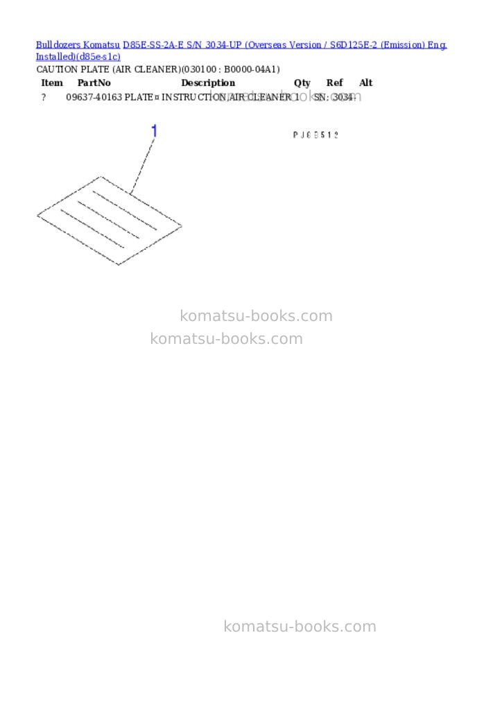 Komatsu d85e-ss-2a-e s/n 3034-up overseas version / s6d125e-2 emission eng. installed Parts catalog cover Page 7