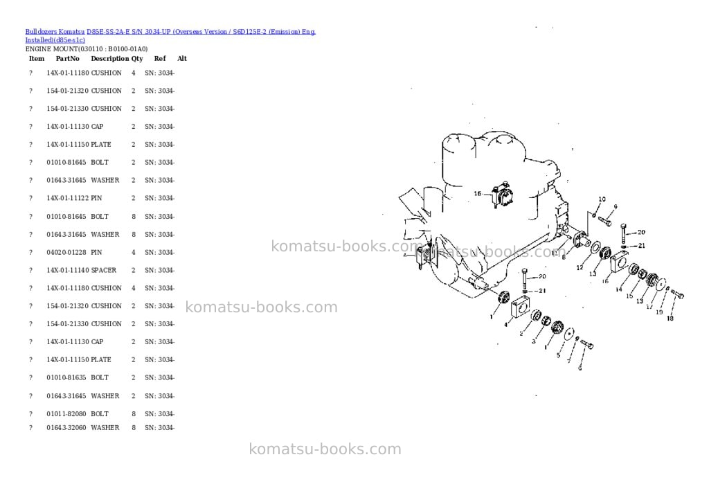Komatsu d85e-ss-2a-e s/n 3034-up overseas version / s6d125e-2 emission eng. installed Parts catalog cover Page 8