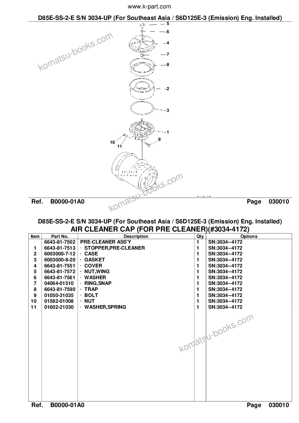 Komatsu d85e-ss-2-e s/n 3034-up for southeast asia / s6d125e-3 emission eng. installed Parts catalog cover Page 3