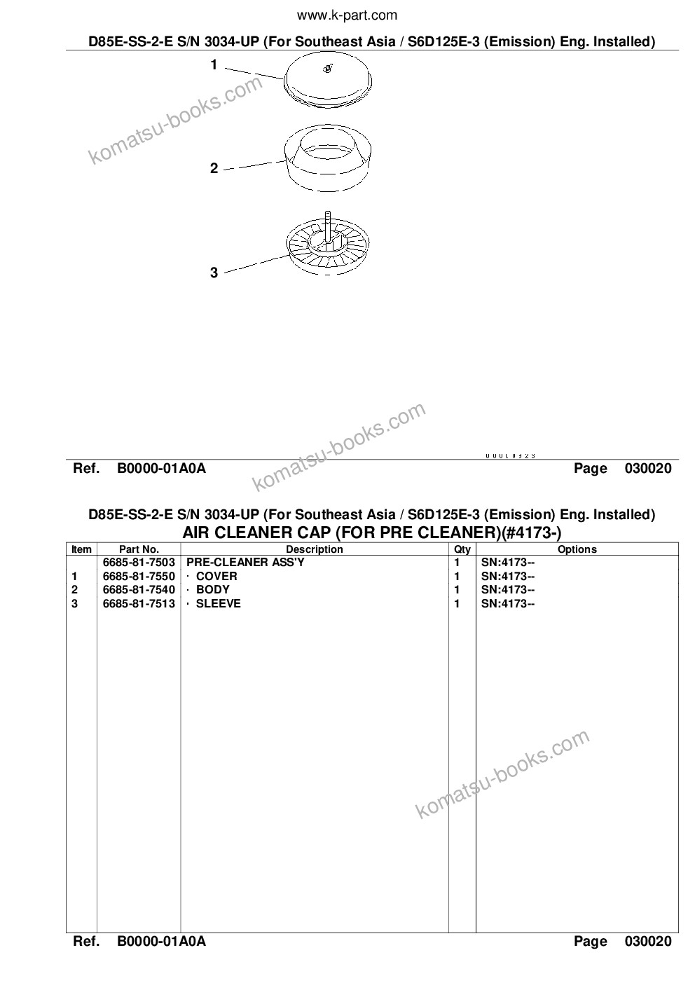 Komatsu d85e-ss-2-e s/n 3034-up for southeast asia / s6d125e-3 emission eng. installed Parts catalog cover Page 4