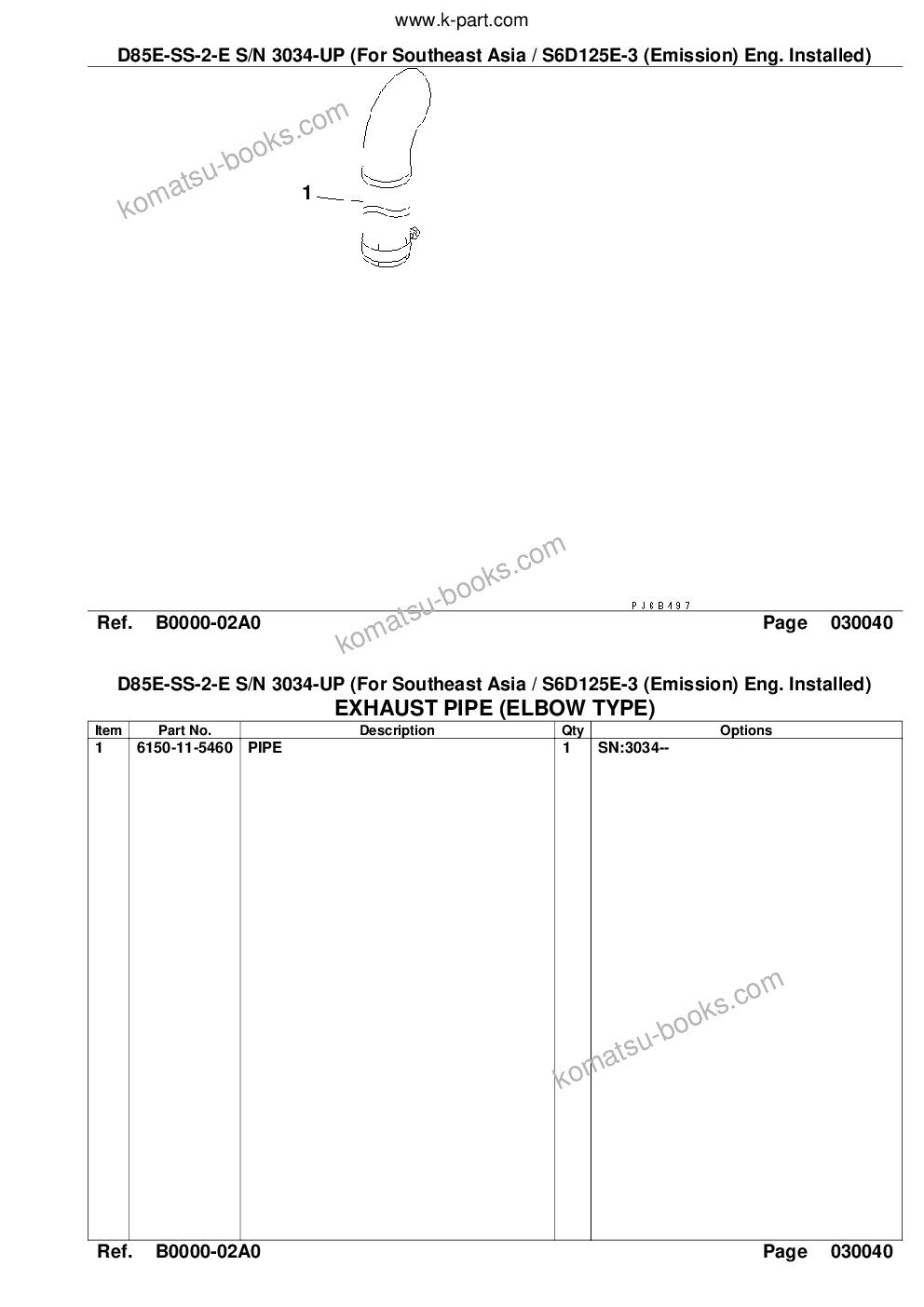 Komatsu d85e-ss-2-e s/n 3034-up for southeast asia / s6d125e-3 emission eng. installed Parts catalog cover Page 6