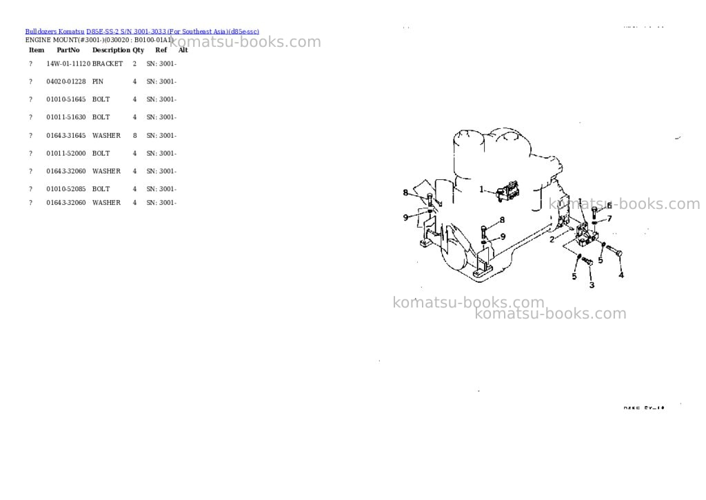 Komatsu d85e-ss-2 s/n 3001-3033 for southeast asia Parts catalog cover
