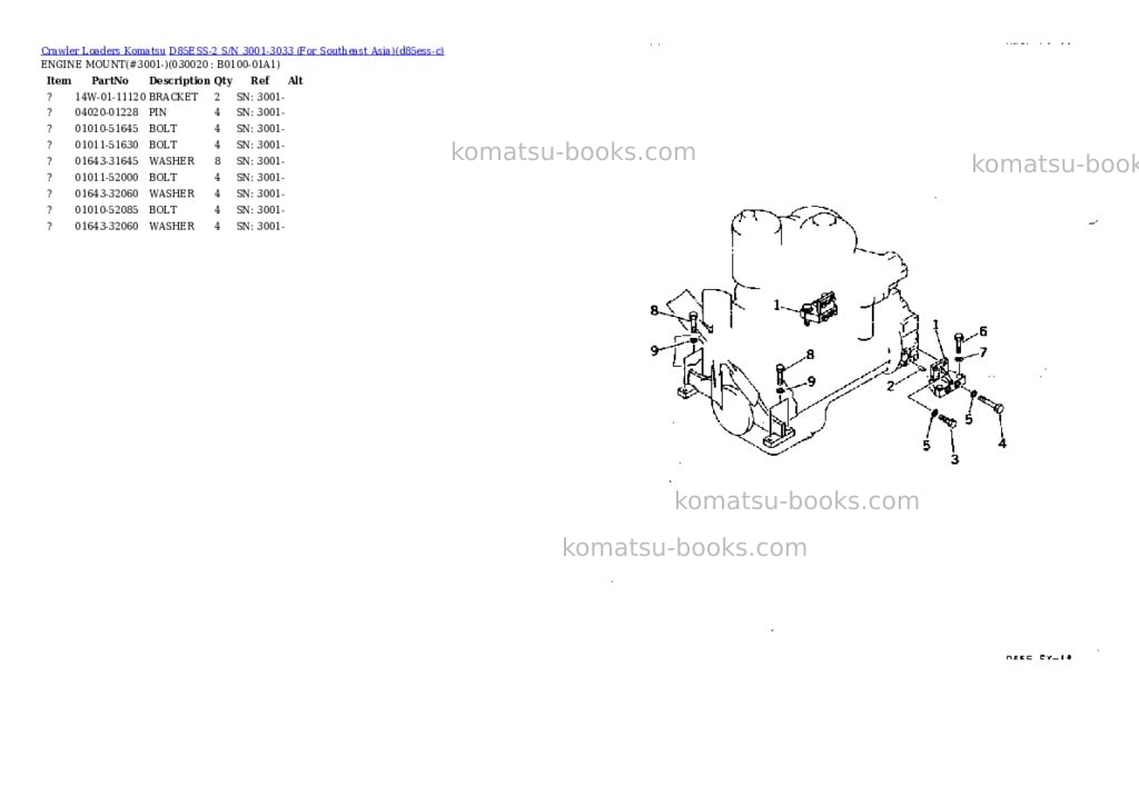 Komatsu D85ESS-2 S/N 3001-3033 (For Southeast Asia) Parts catalog cover