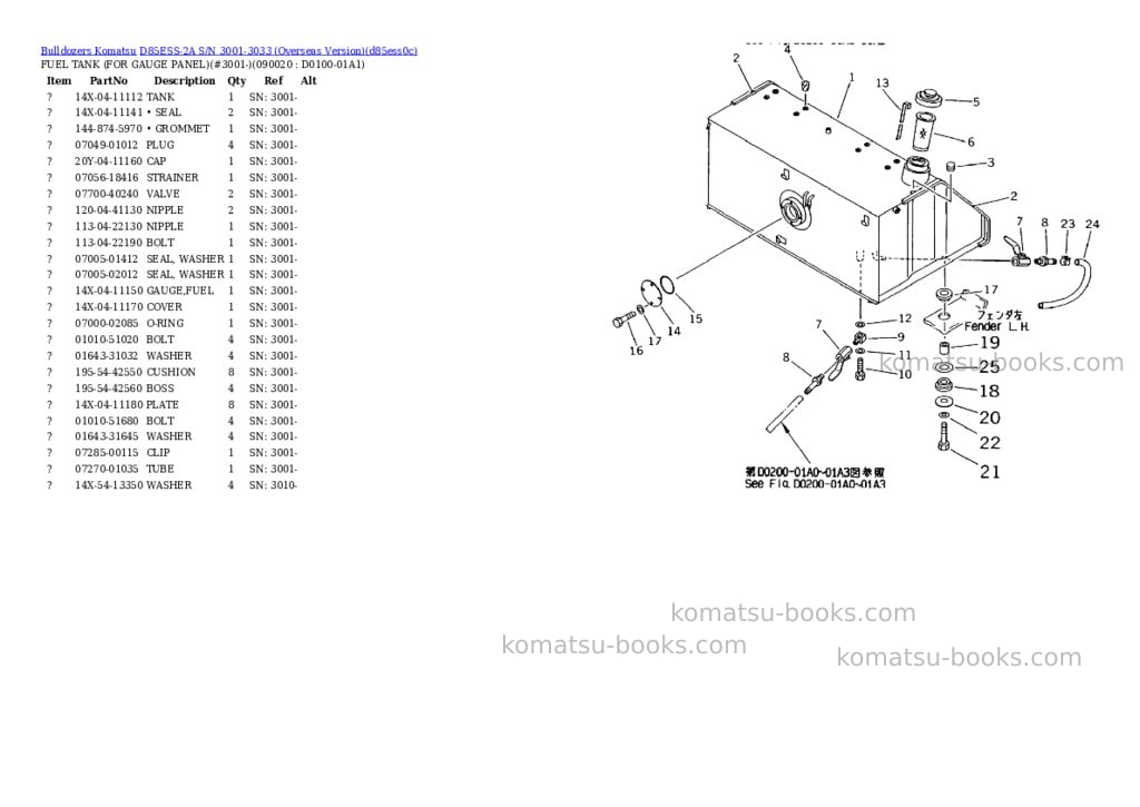 Komatsu d85ess-2a s/n 3001-3033 overseas version Parts catalog cover Page 10