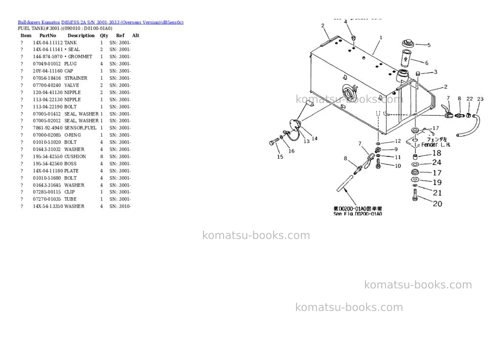 Komatsu d85ess-2a s/n 3001-3033 overseas version Parts catalog cover Page 9