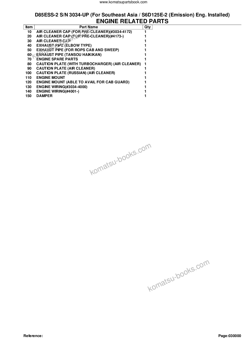 Komatsu d85ess-2 s/n 3034-up for southeast asia / s6d125e-2 emission eng. installed Parts catalog cover Page 2