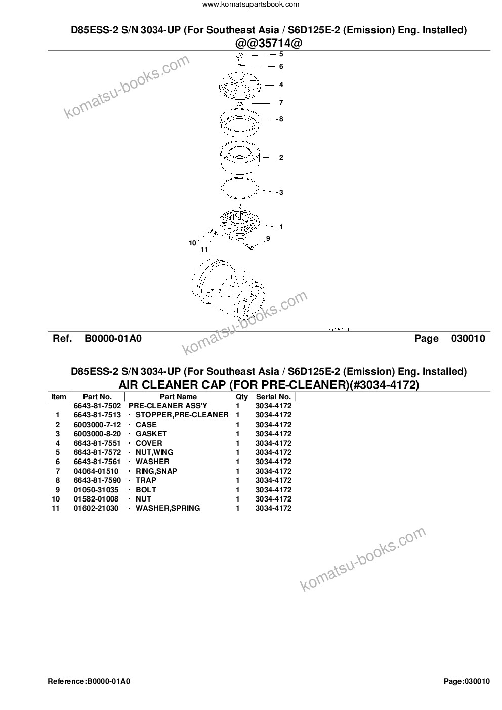 Komatsu d85ess-2 s/n 3034-up for southeast asia / s6d125e-2 emission eng. installed Parts catalog cover Page 3