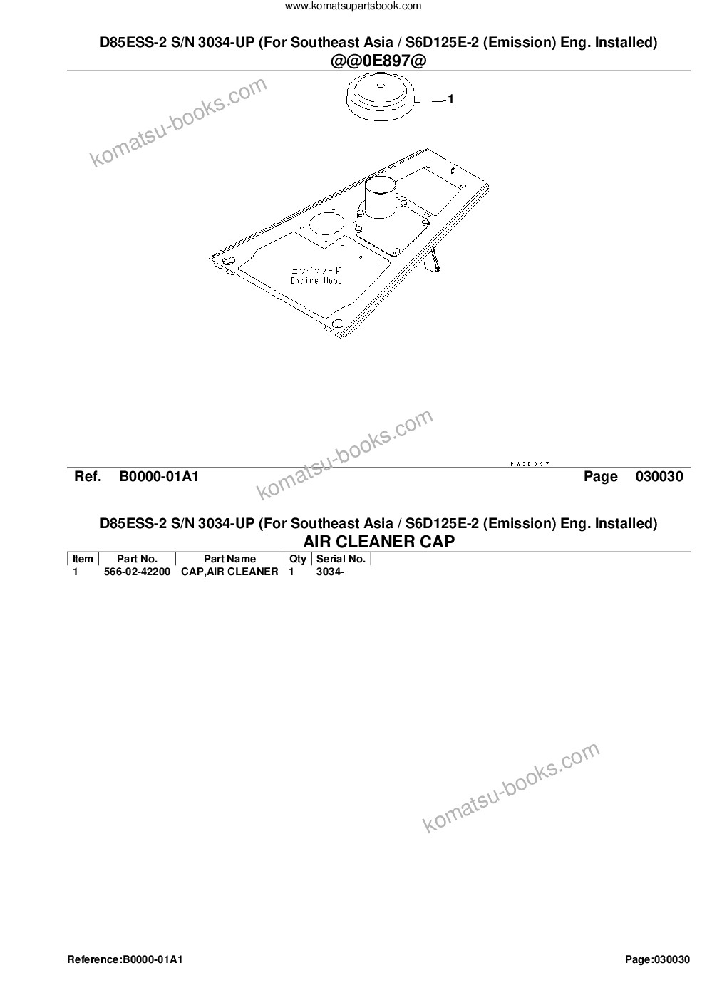 Komatsu d85ess-2 s/n 3034-up for southeast asia / s6d125e-2 emission eng. installed Parts catalog cover Page 5