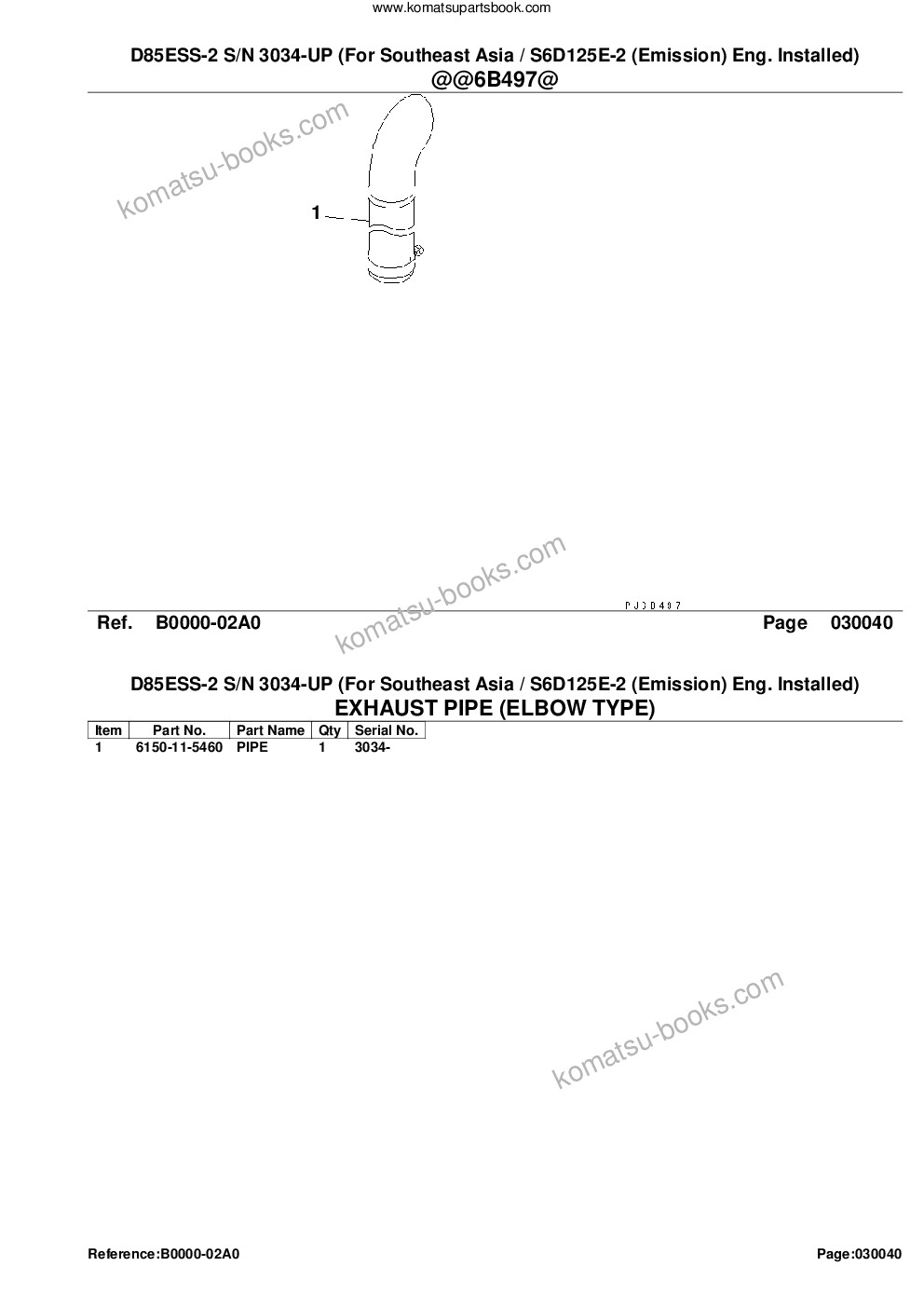 Komatsu d85ess-2 s/n 3034-up for southeast asia / s6d125e-2 emission eng. installed Parts catalog cover Page 6