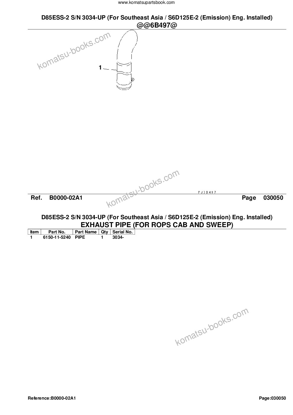 Komatsu d85ess-2 s/n 3034-up for southeast asia / s6d125e-2 emission eng. installed Parts catalog cover Page 7
