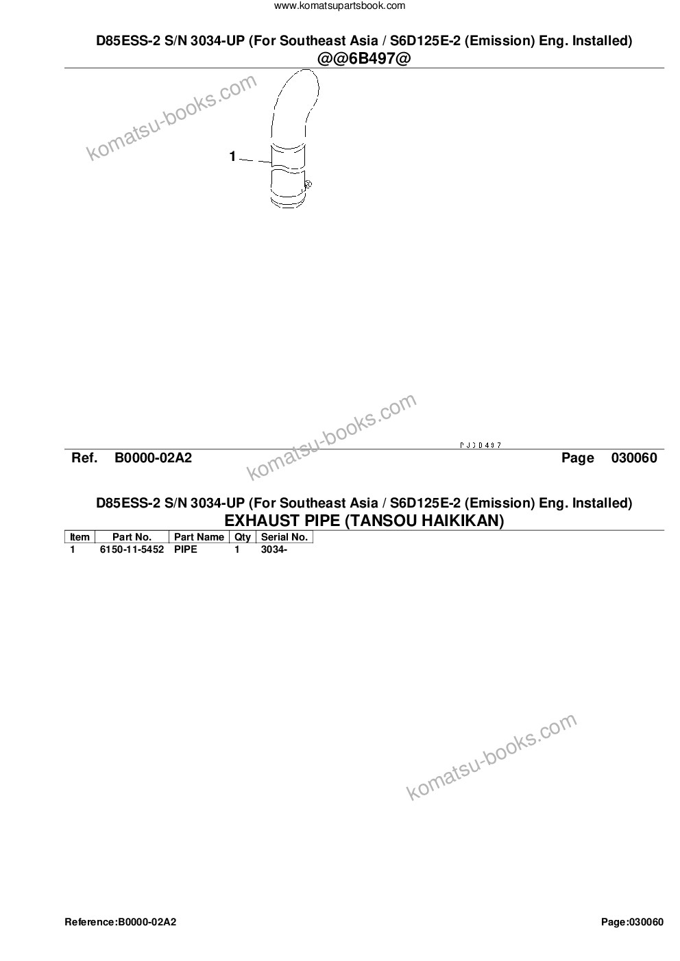 Komatsu d85ess-2 s/n 3034-up for southeast asia / s6d125e-2 emission eng. installed Parts catalog cover Page 8