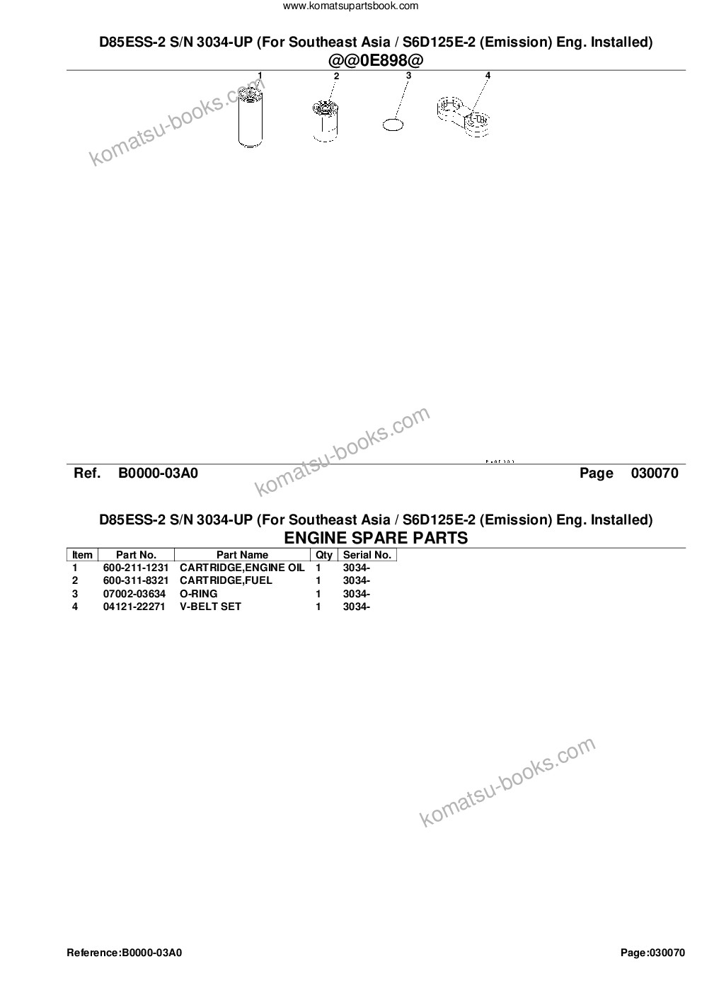 Komatsu d85ess-2 s/n 3034-up for southeast asia / s6d125e-2 emission eng. installed Parts catalog cover Page 9