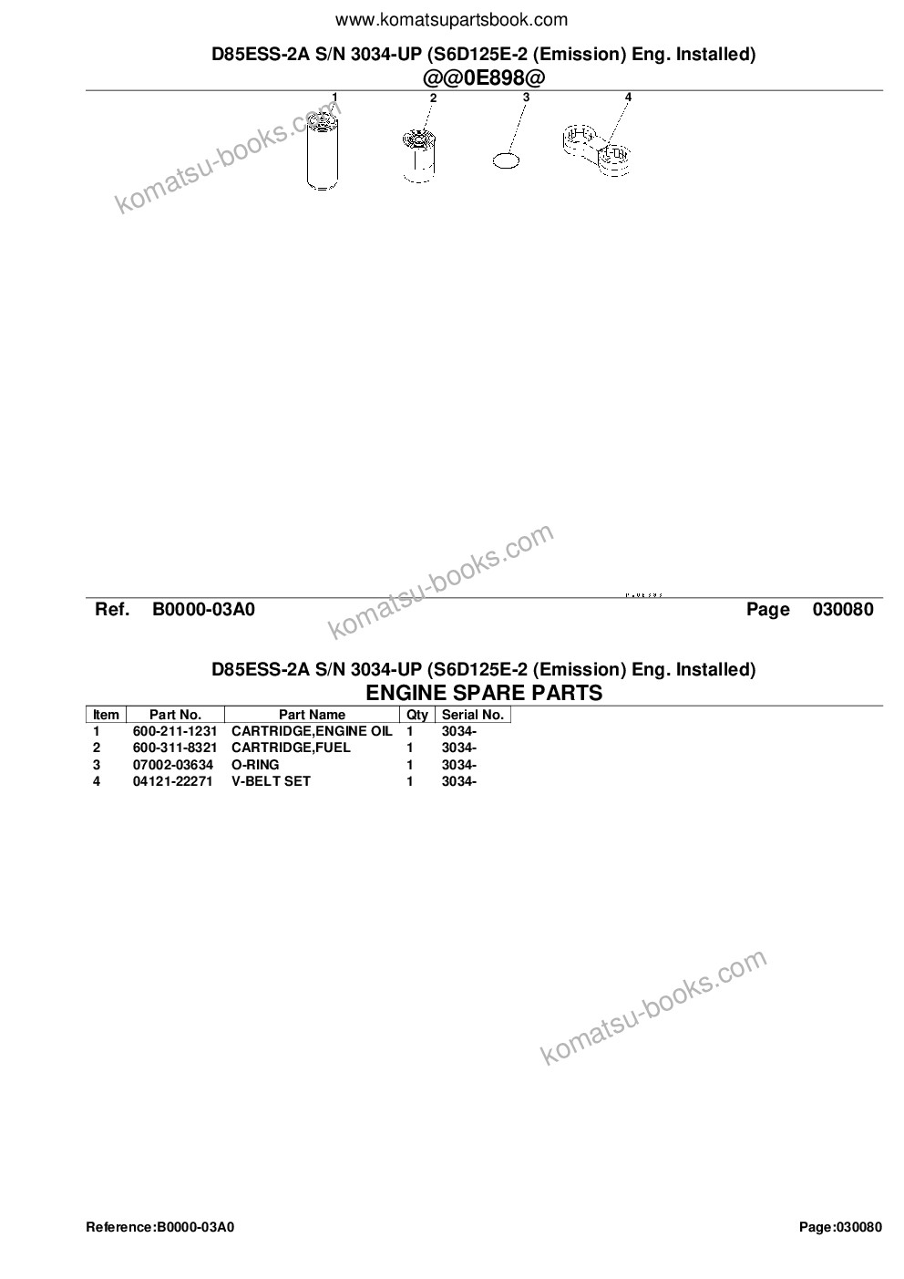Komatsu d85ess-2a s/n 3034-up s6d125e-2 emission eng. installed Parts catalog cover Page 10