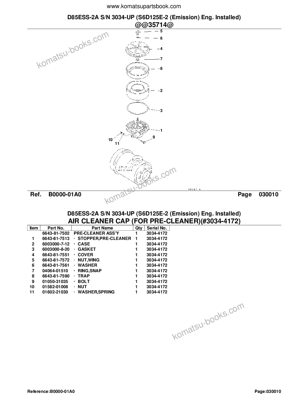 Komatsu d85ess-2a s/n 3034-up s6d125e-2 emission eng. installed Parts catalog cover Page 3