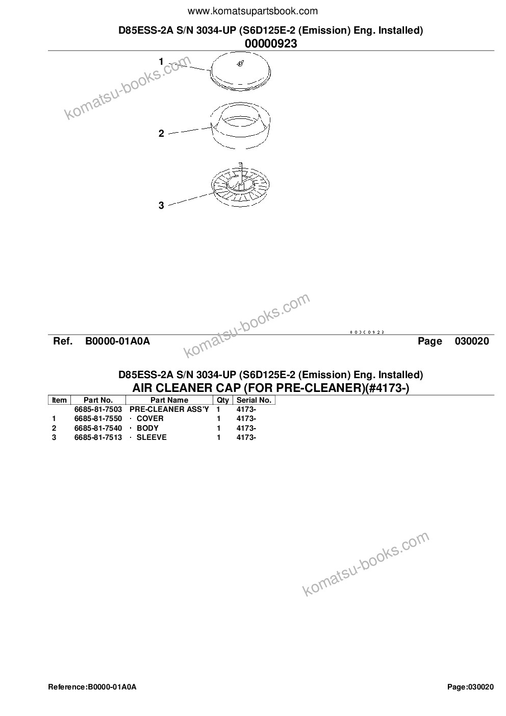 Komatsu d85ess-2a s/n 3034-up s6d125e-2 emission eng. installed Parts catalog cover Page 4