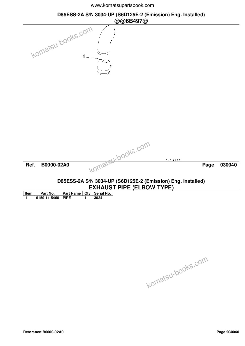 Komatsu d85ess-2a s/n 3034-up s6d125e-2 emission eng. installed Parts catalog cover Page 6