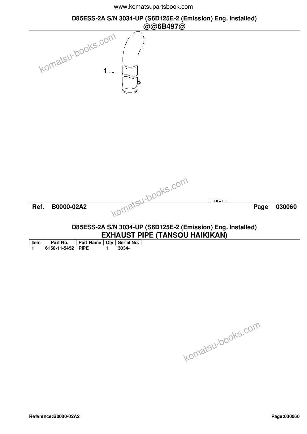 Komatsu d85ess-2a s/n 3034-up s6d125e-2 emission eng. installed Parts catalog cover Page 8