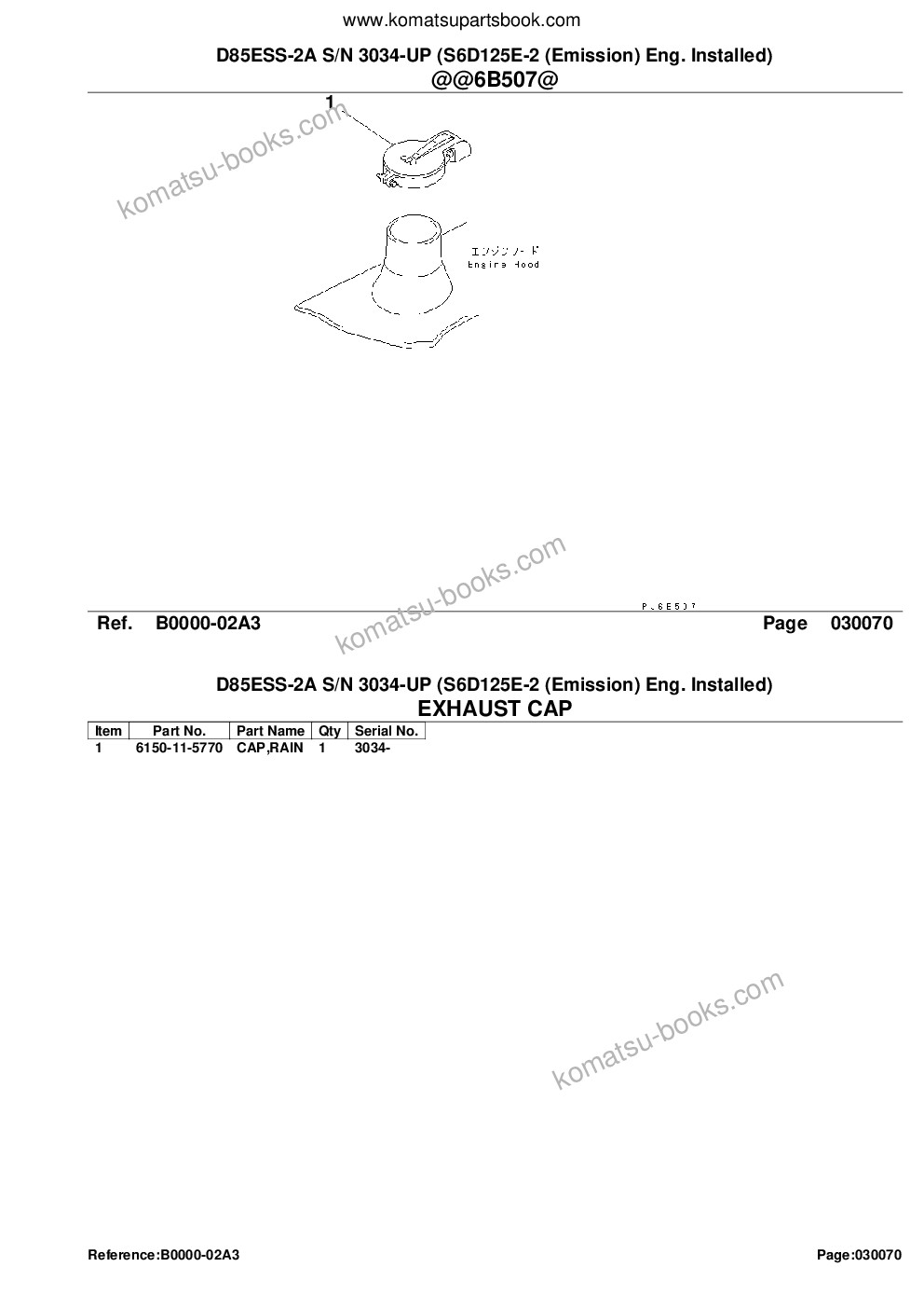Komatsu d85ess-2a s/n 3034-up s6d125e-2 emission eng. installed Parts catalog cover Page 9